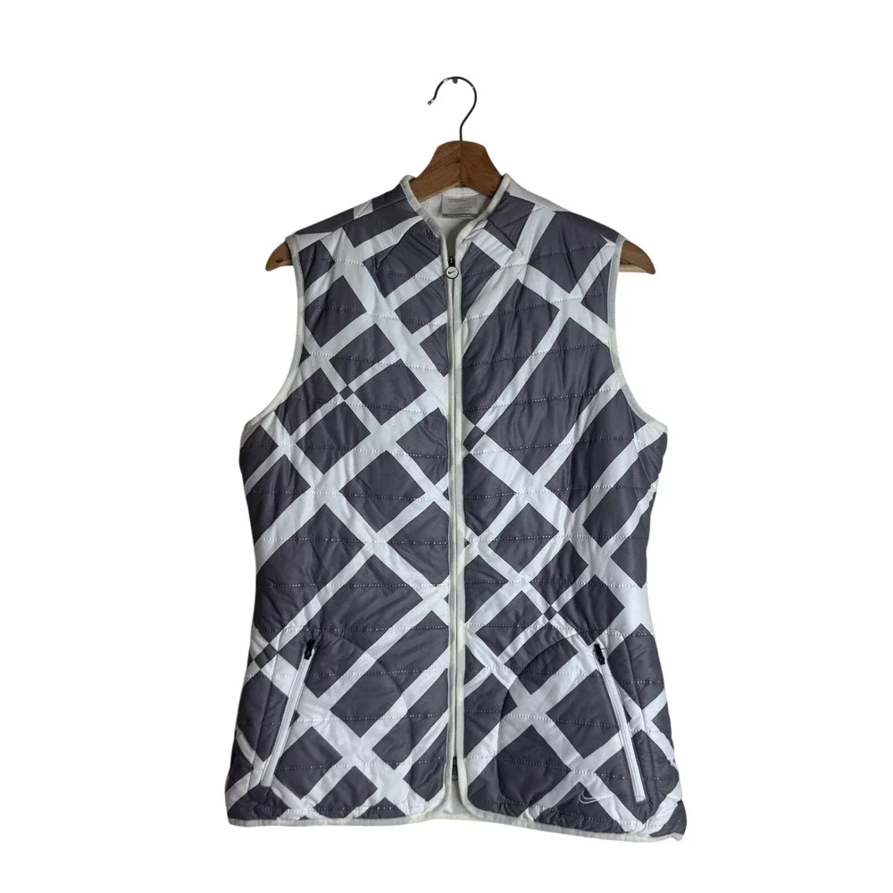 Nike Golf Vest ladies Tour Performance Quilted Puffer Grey White Large